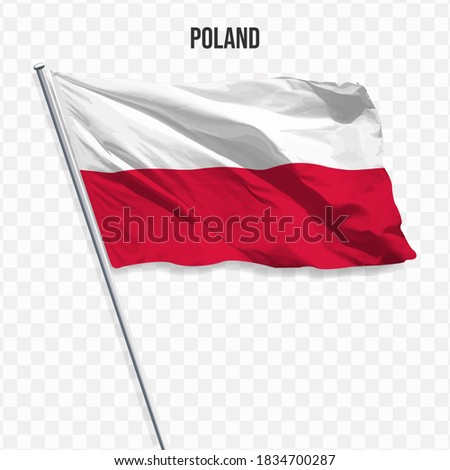 Waving flag of Poland. Illustration of flag of the Europe on the flagpole. 3d vector icon isolated on transparent background