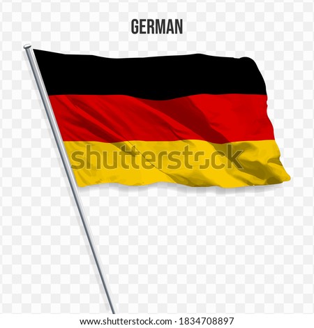 Waving flag of German. Illustration of flag of the Europe on the flagpole. 3d vector icon isolated on transparent background