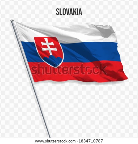 Waving flag of Slovakia. Illustration of flag of the Europe on the flagpole. 3d vector icon isolated on transparent background