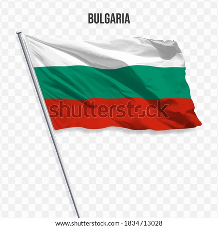 Waving flag of Bulgaria. Illustration of flag of the Europe on the flagpole. 3d vector icon isolated on transparent background