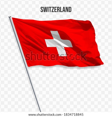 Waving flag of Switzerland. Illustration of flag of the Europe on the flagpole. 3d vector icon isolated on transparent background