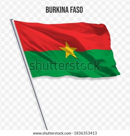 Waving flag of Burkina Faso. Illustration of flag of the Africa on the flagpole. 3d vector icon isolated on transparent background