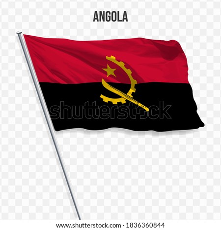 Waving flag of ANGOLA. Illustration of flag of the Africa on the flagpole. 3d vector icon isolated on transparent background