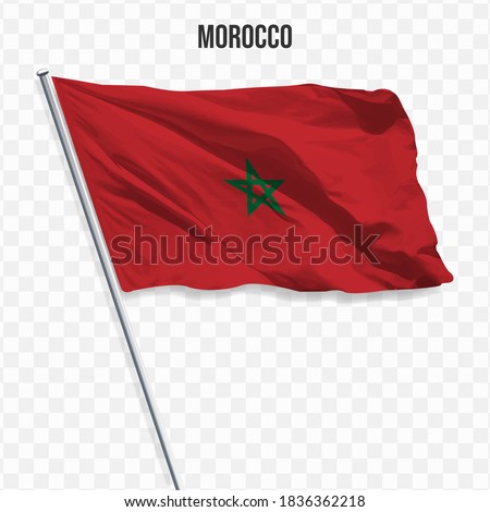 Waving flag of MOROCCO. Illustration of flag of the Africa on the flagpole. 3d vector icon isolated on transparent background