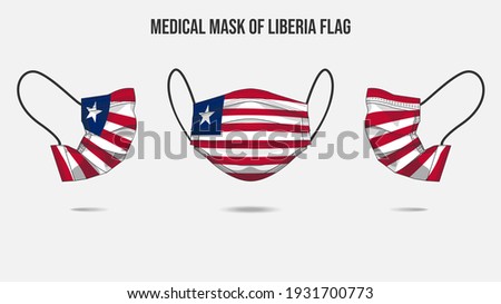 Medical mask from Liberia flag. Medical mask design from front side, right side and left side. Vector illustration of medical face mask to protect from Novel corona virus CoVid-19.