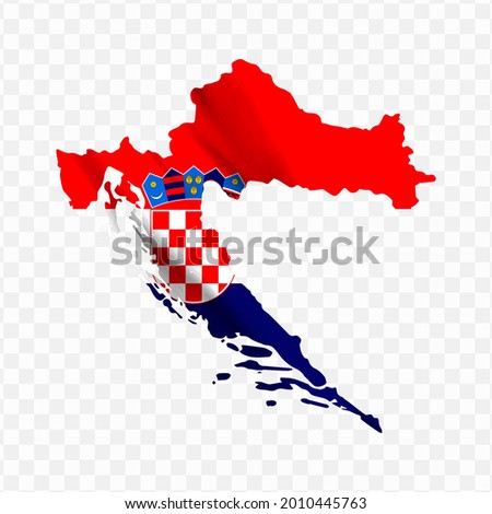 Waving flag Map Of Croatia with transparent background, vector illustration in eps file