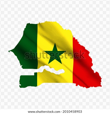 Waving flag Map Of Senegal with transparent background, vector illustration in eps file