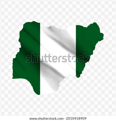 Waving flag Map Of Nigeria with transparent background, vector illustration in eps file