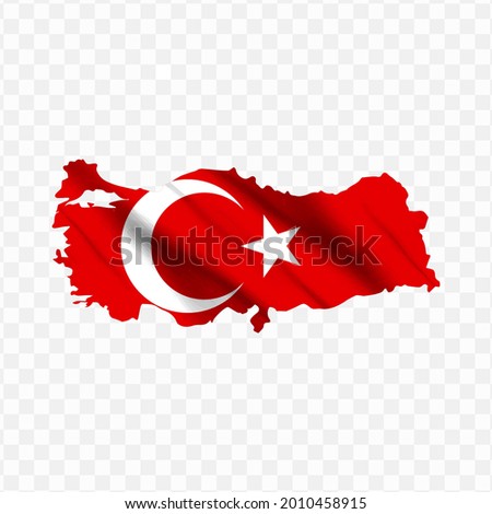 Waving flag Map Of Turkey with transparent background, vector illustration in eps file