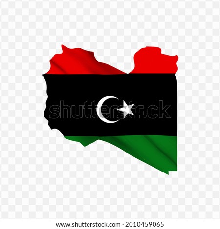 Waving flag Map Of Libya with transparent background, vector illustration in eps file