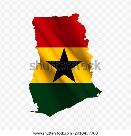 Waving flag Map Of Ghana with transparent background, vector illustration in eps file