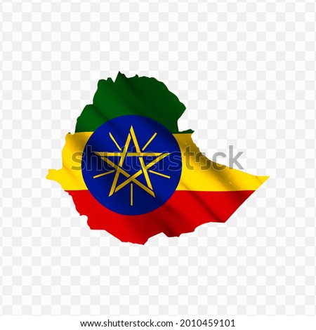 Waving flag Map Of Ethiopia with transparent background, vector illustration in eps file