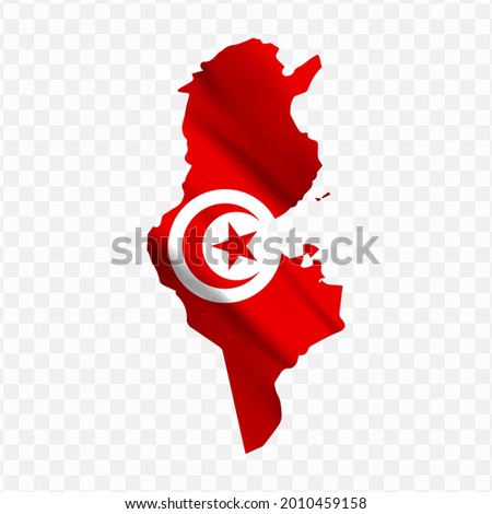 Waving flag Map Of Tunisia with transparent background, vector illustration in eps file