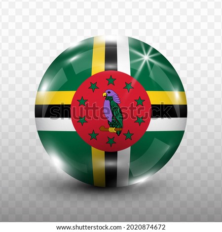 Glass Ball Flag of Dominica with transparent background(PNG), Vector Illustration.