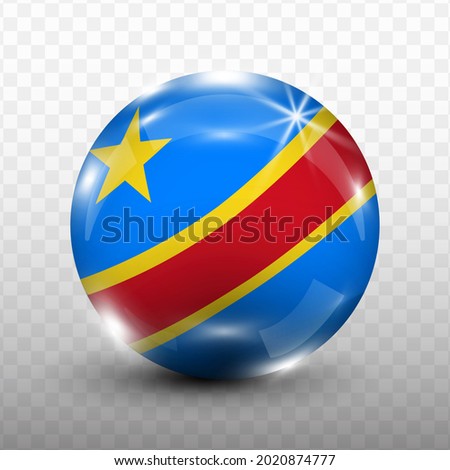Glass Ball Flag of Democratic Republic of the Congo with transparent background(PNG), Vector Illustration.