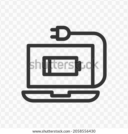 Vector illustration of laptop charge icon in dark color and transparent background(png).