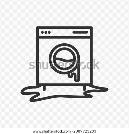 Vector illustration of washing machine leak icon in dark color and transparent background(png).