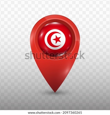 Location Flag of Tunisia with red color and transparent background (PNG), Vector Illustration.