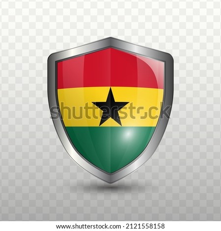 Vector illustration. Shield with Flag of Ghana on transparent background(PNG).