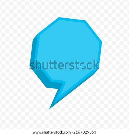 Vector illustration off blue chat bubble with octagonal shape on transparent background (PNG). Creative 3D vector illustration