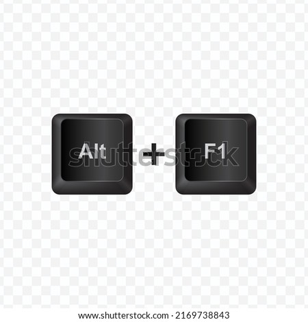Keyboard Button, Vector illustration of shortcut Alt and F1  on dark color and transparent background (PNG).
