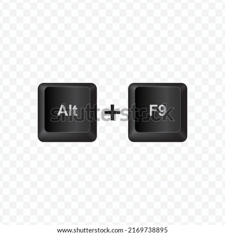 Keyboard Button, Vector illustration of shortcut Alt and F9 on dark color and transparent background (PNG).