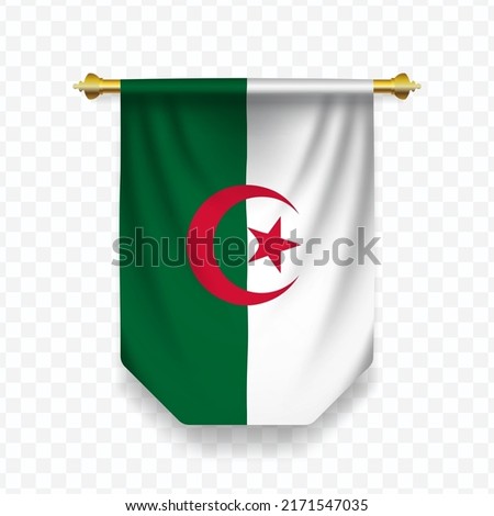 Flag of Algeria. Vector illustration of a vertical hanging flag on a transparent background (PNG). 