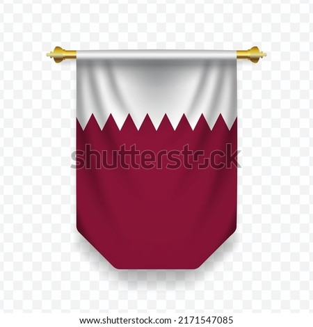 Flag of Qatar. Vector illustration of a vertical hanging flag on a transparent background (PNG). 