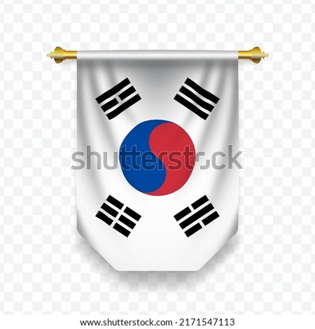 Flag of South Korea. Vector illustration of a vertical hanging flag on a transparent background (PNG). 