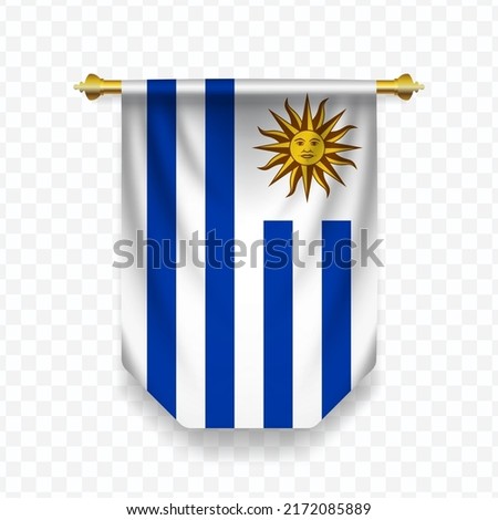 Flag of Uruguay. Vector illustration of a vertical hanging flag on a transparent background (PNG).