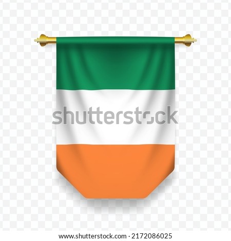 Flag of Ireland. Vector illustration of a vertical hanging flag on a transparent background (PNG).