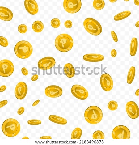 Vector illustration of Peso currency. Flying gold coins on transparent background (PNG).