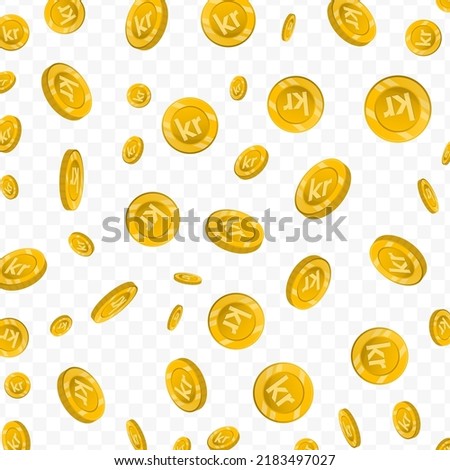Vector illustration of Danish Krone currency. Flying gold coins on transparent background (PNG).
