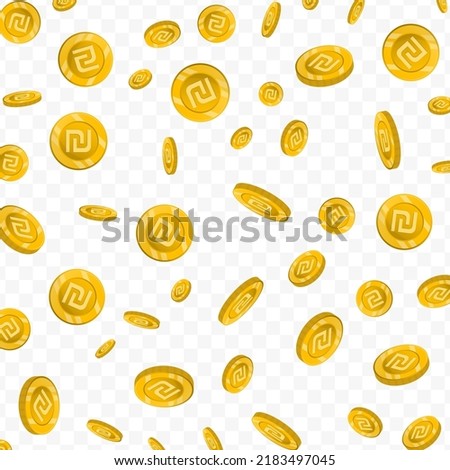 Vector illustration of Shekel currency. Flying gold coins on transparent background (PNG).