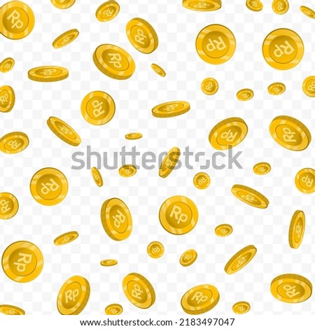 Vector illustration of Rupiah  currency. Flying gold coins on transparent background (PNG).
