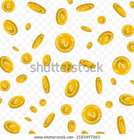 Vector illustration of Turkey Lira currency. Flying gold coins on transparent background (PNG).
