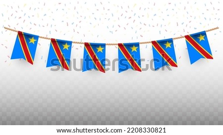 Vector illustration of the country flag of Democratic Republic of the Congo with confetti on transparent background (PNG). hanging flag for Independence Day celebration.