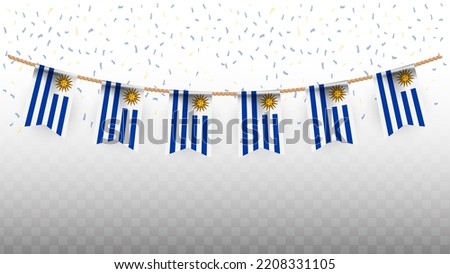 Vector illustration of the country flag of Uruguay with confetti on transparent background (PNG). hanging flag for Independence Day celebration.
