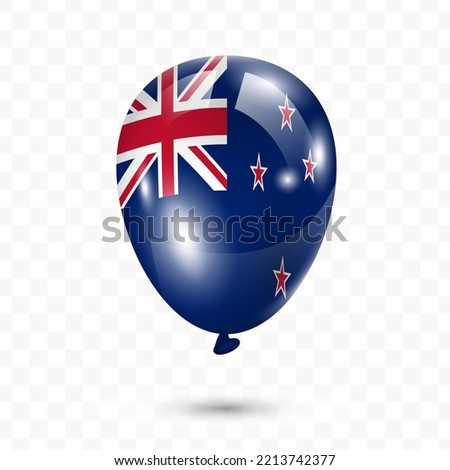 Vector illustration of New Zealand country flag balloon on transparent background (PNG). Flying flag balloons for Independence Day celebrations.