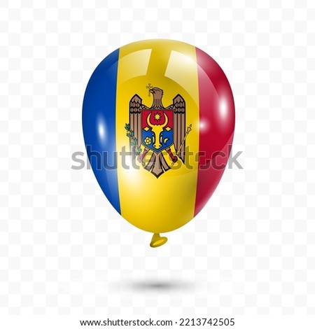 Vector illustration of Moldova country flag balloon on transparent background (PNG). Flying flag balloons for Independence Day celebrations.