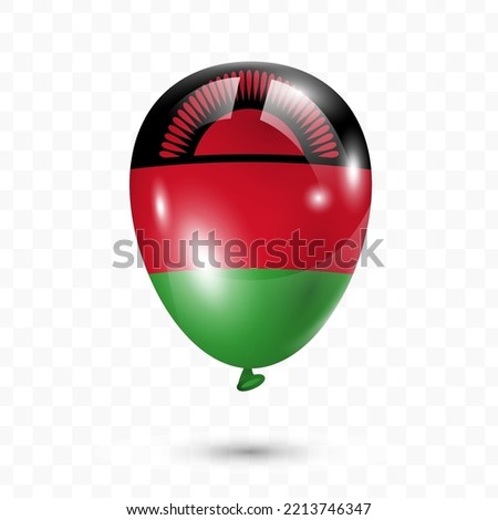 Vector illustration of Malawi country flag balloon on transparent background (PNG). Flying flag balloons for Independence Day celebrations.