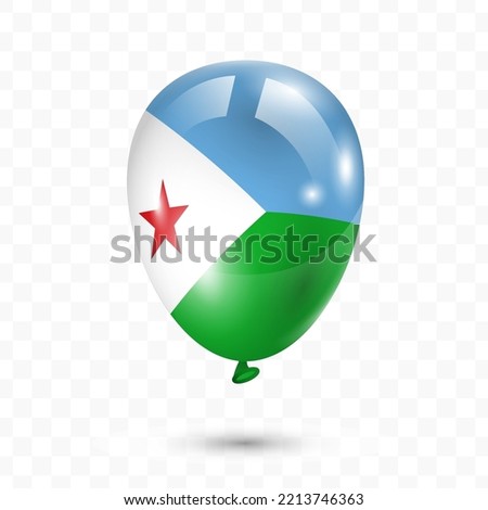 Vector illustration of DJibouti country flag balloon on transparent background (PNG). Flying flag balloons for Independence Day celebrations.