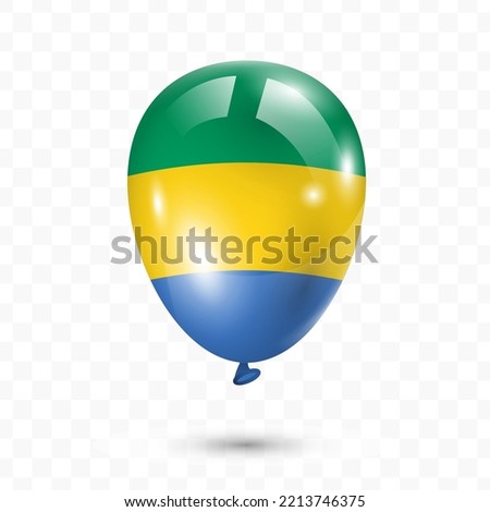 Vector illustration of Gabon country flag balloon on transparent background (PNG). Flying flag balloons for Independence Day celebrations.