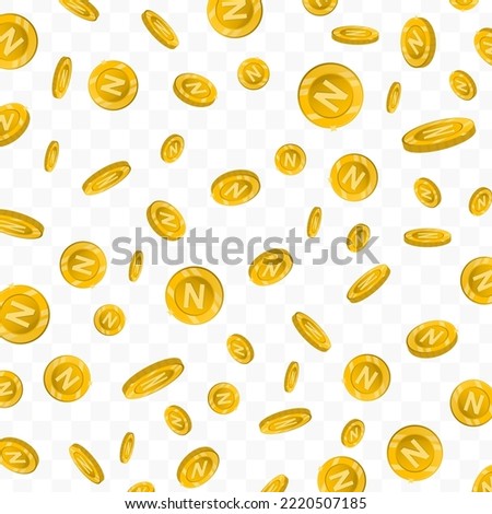 Vector illustration of letter N coins. Flying gold coins on a transparent background (PNG).