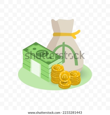Vector illustration of Azerbaijani manat  currency. Random pattern of banknotes and coins in green and gold colors on transparent background (PNG). 