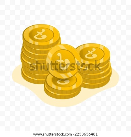 Vector illustration of Bangladeshi taka coins. gold colored vector for website design. Simple design with transparent background (PNG).