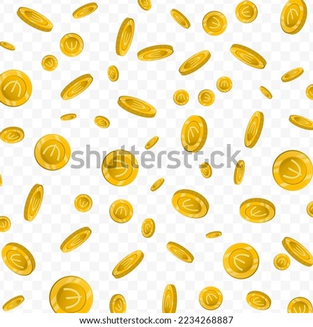 Vector illustration of Azerbaijani manat currency. Flying gold coins on transparent background (PNG).