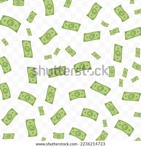 Vector illustration of Laotian Kip currency. Flying green banknotes on a transparent background (PNG).