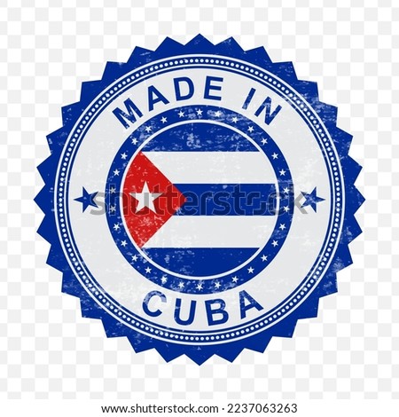 Vector illustration of round blue stamp. Made in Cuba on transparent background (PNG).