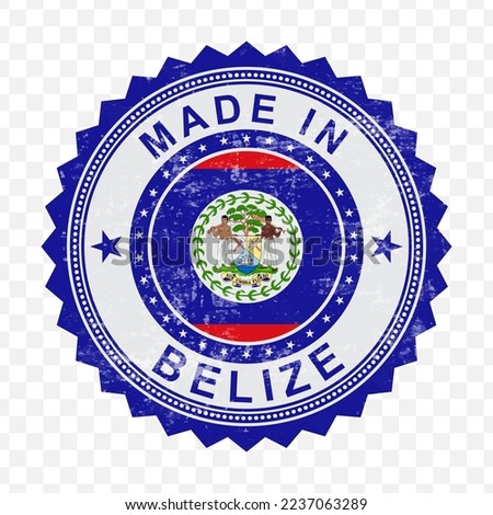 Vector illustration of round blue stamp. Made in Belize on transparent background (PNG).